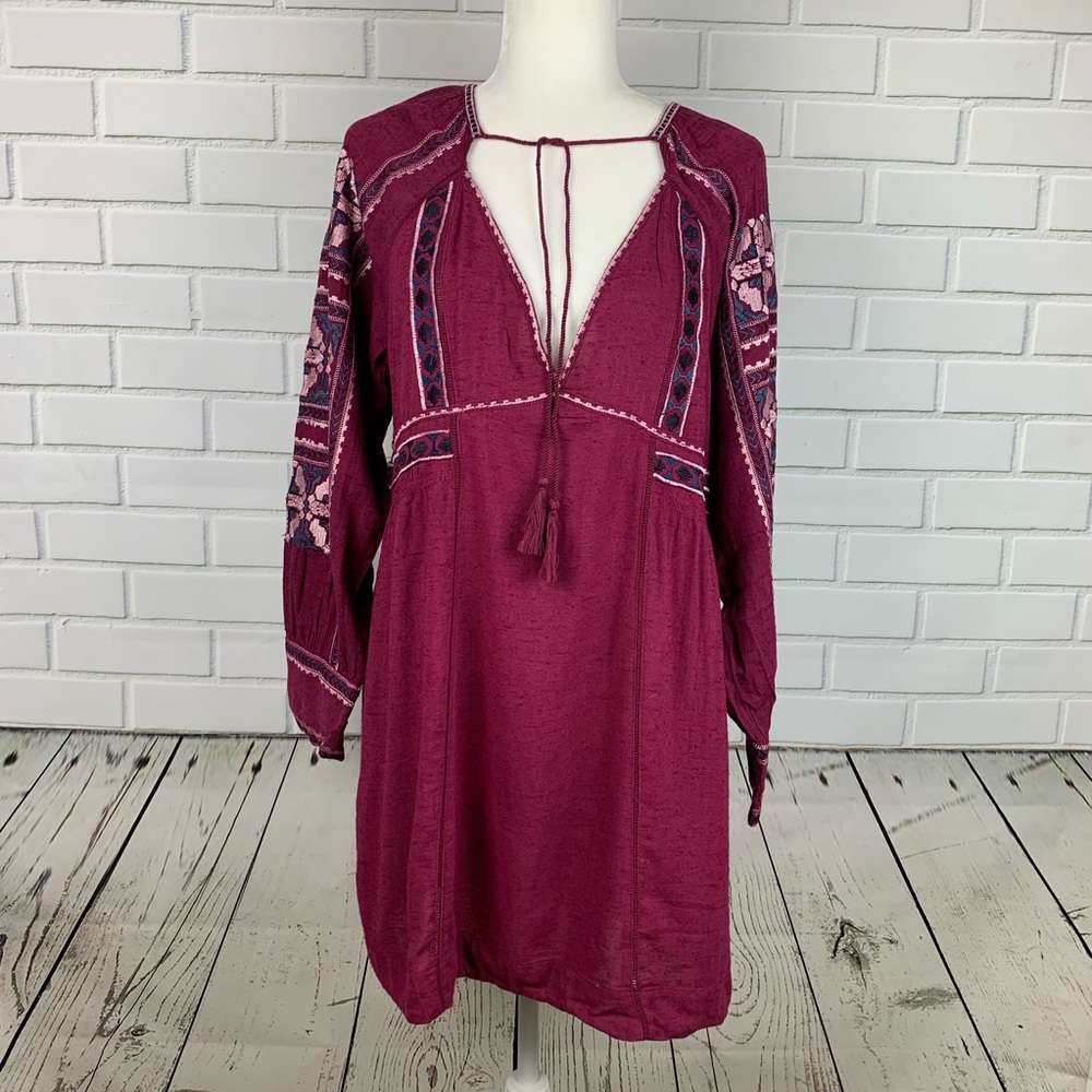 🔥FREE PEOPLE🔥All My Life Boho Mini Dress Wine XS NWT - Picture 4 of 11